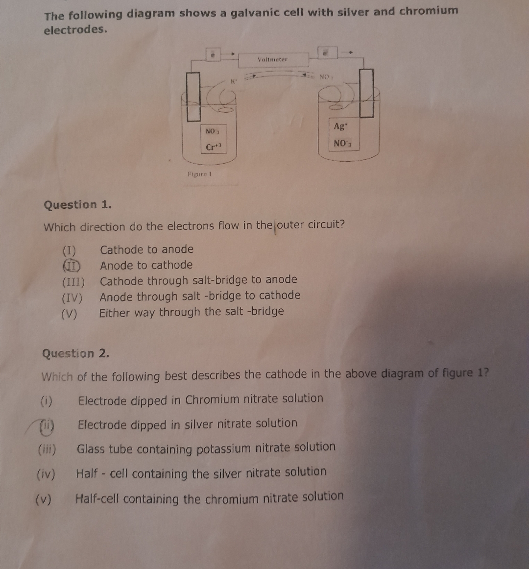 Solved The following diagram shows a galvanic cell with | Chegg.com