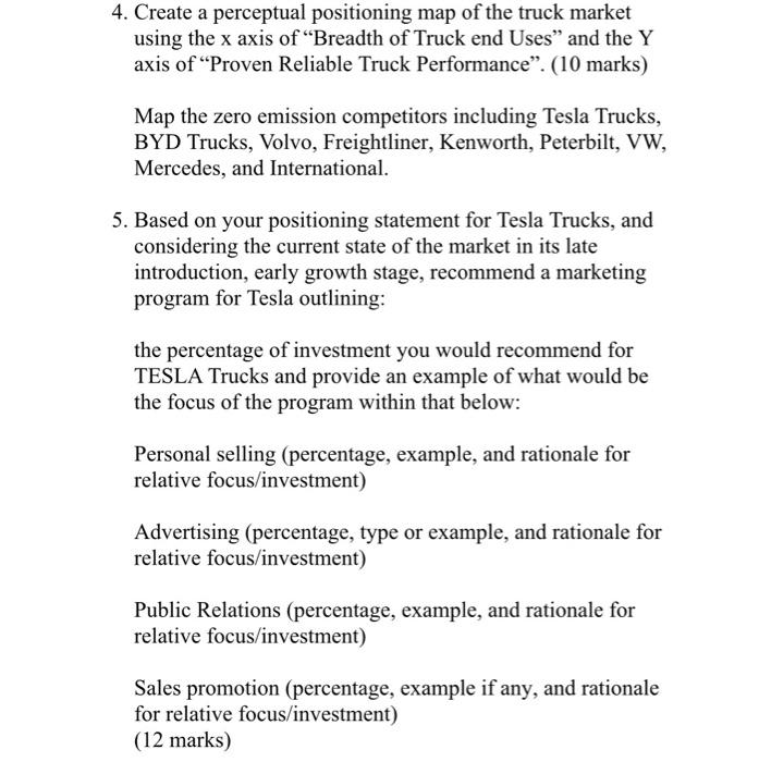 Solved 4. Create a perceptual positioning map of the truck