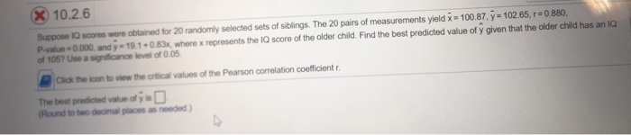 Solved X 10.2.6 Suppose I scores were obtained for 20 | Chegg.com