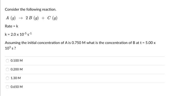 Solved Consider The Following Reaction. A (9) + 2 B (9) + C | Chegg.com