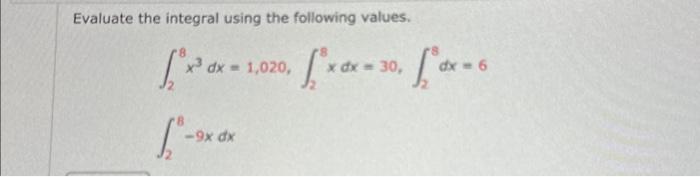 Solved Evaluate The Integral Using The Following Values. | Chegg.com