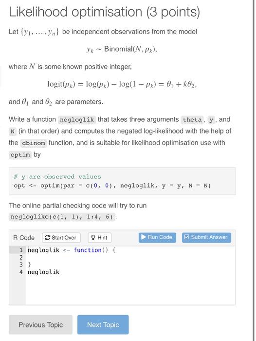Likelihood optimisation (3 points) Let {y1, ... , yn} | Chegg.com