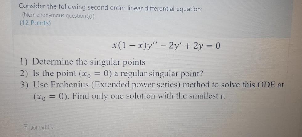 Solved Consider The Following Second Order Linear | Chegg.com