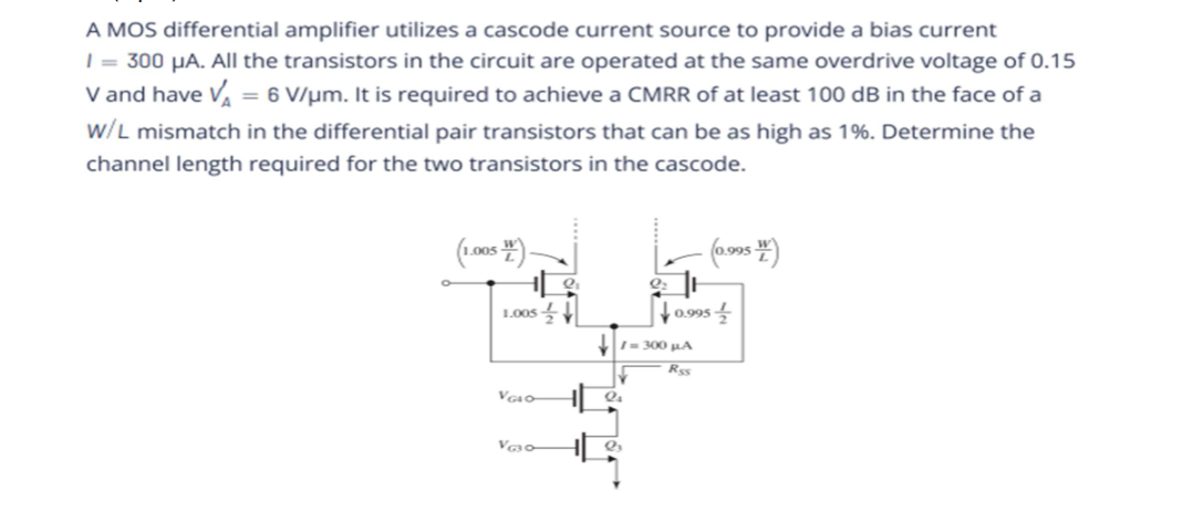 Solved A MOS differential amplifier utilizes a cascode | Chegg.com