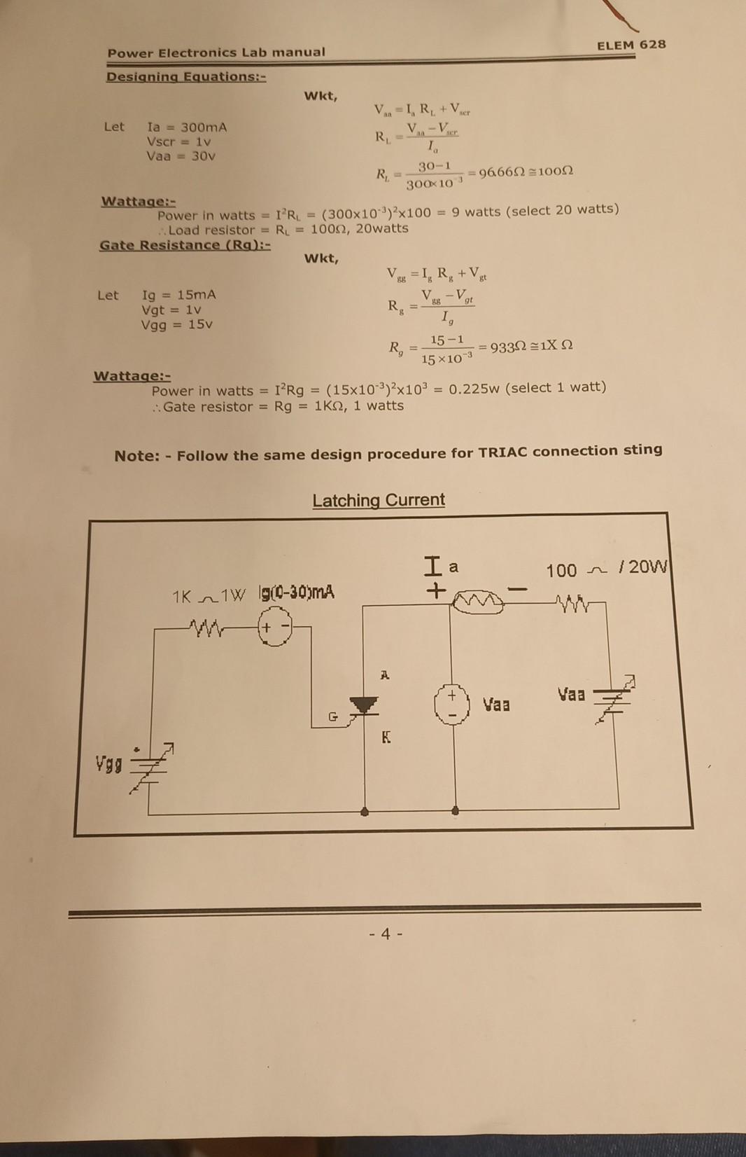 Solved Power Electronics Lab manual ELEM 628 Experiment No