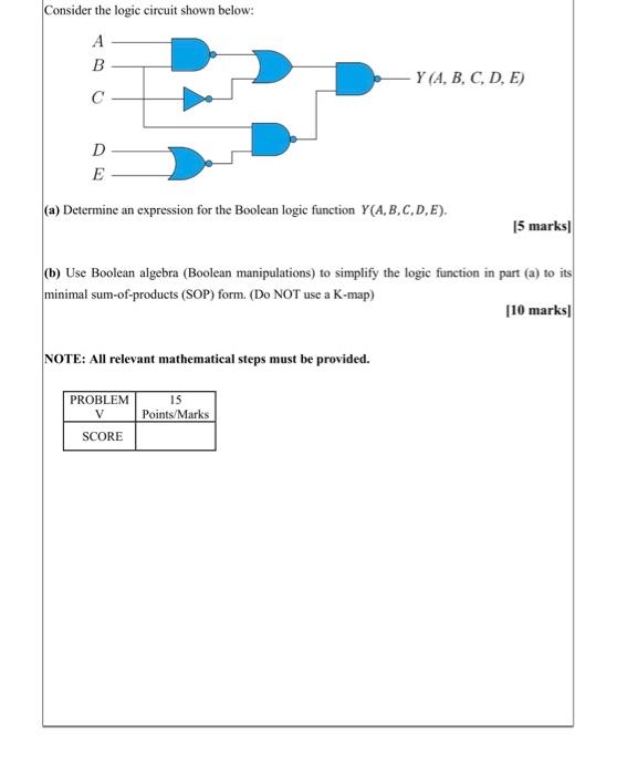 Solved Consider The Logic Circuit Shown Below: А B Y (A, B, | Chegg.com