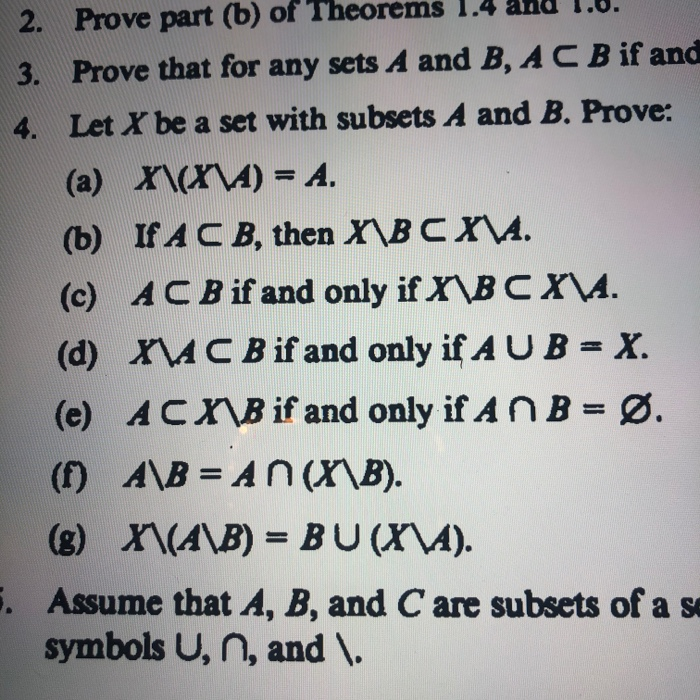 Solved Let X Be A Set With Subsets A And B. Prove | Chegg.com