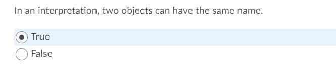 Solved In an interpretation, two objects can have the same | Chegg.com
