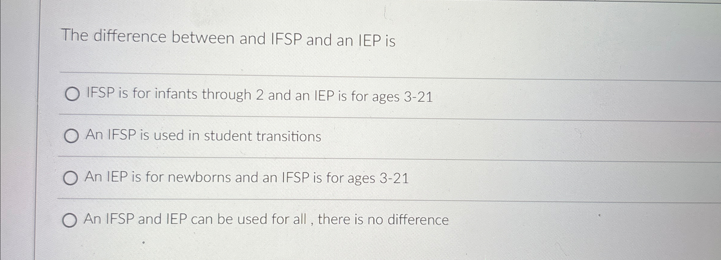 Solved The difference between and IFSP and an IEP isIFSP is | Chegg.com