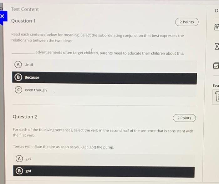 Solved Test Content D. X Question 1 2 Points 00 : Read each | Chegg.com