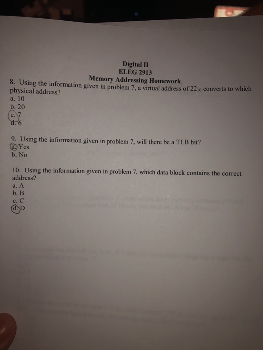 Solved Digital II ELEG 2913 Memory Addressing Homework Name