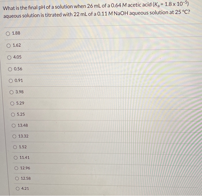 Solved What is the final pH of a solution when 26 mL of a | Chegg.com