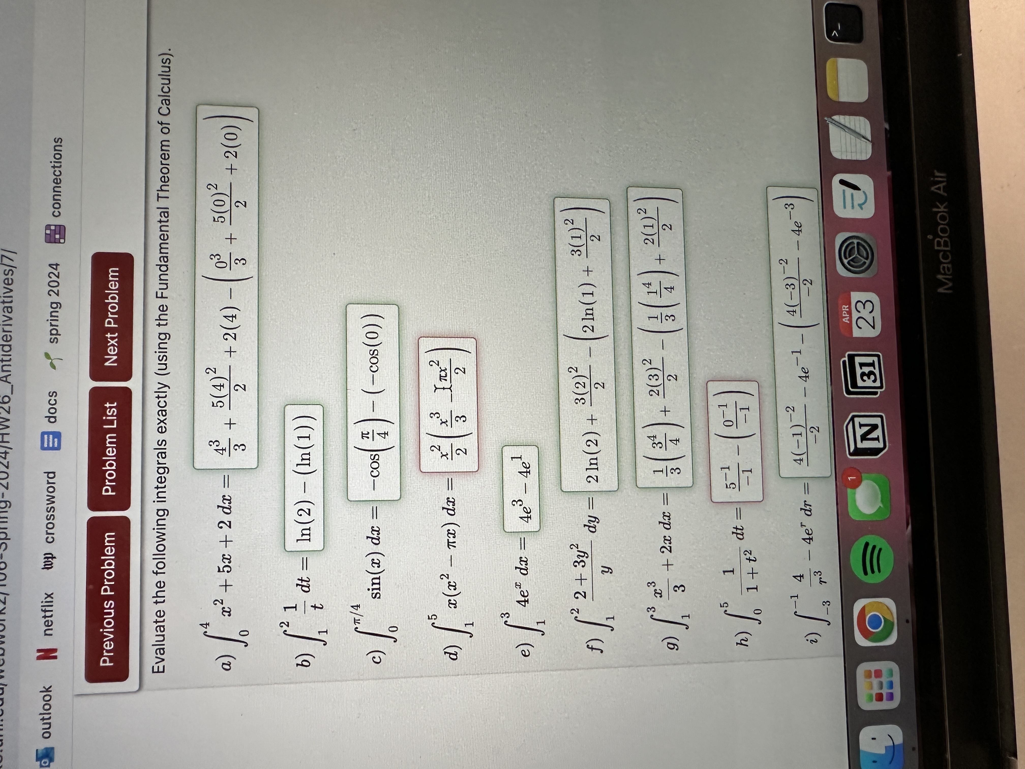 Solved Evaluate the following integrals exactly (using the | Chegg.com
