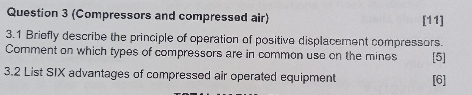 Solved Question 3 (Compressors And Compressed Air) [11] 3.1 | Chegg.com