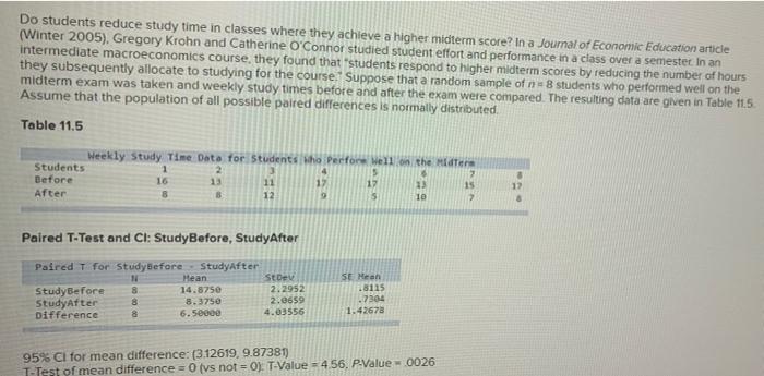Solved a Do students reduce study time in classes where they | Chegg.com