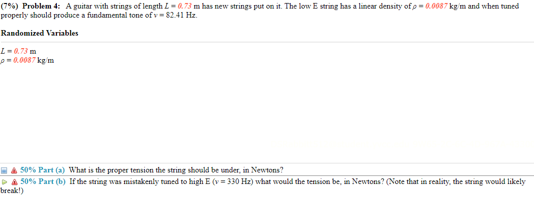 Solved A guitar with strings of length L 0.73 m has new Chegg