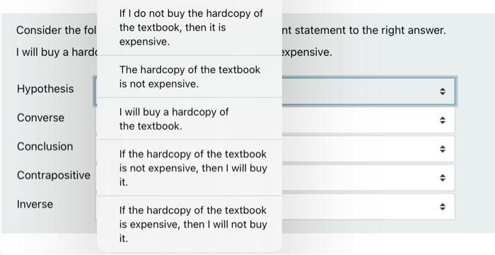 Solved Consider The Following Statement, Match Each Relevant | Chegg.com