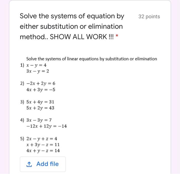 Solved 32 Points Solve The Systems Of Equation By Either Chegg Com