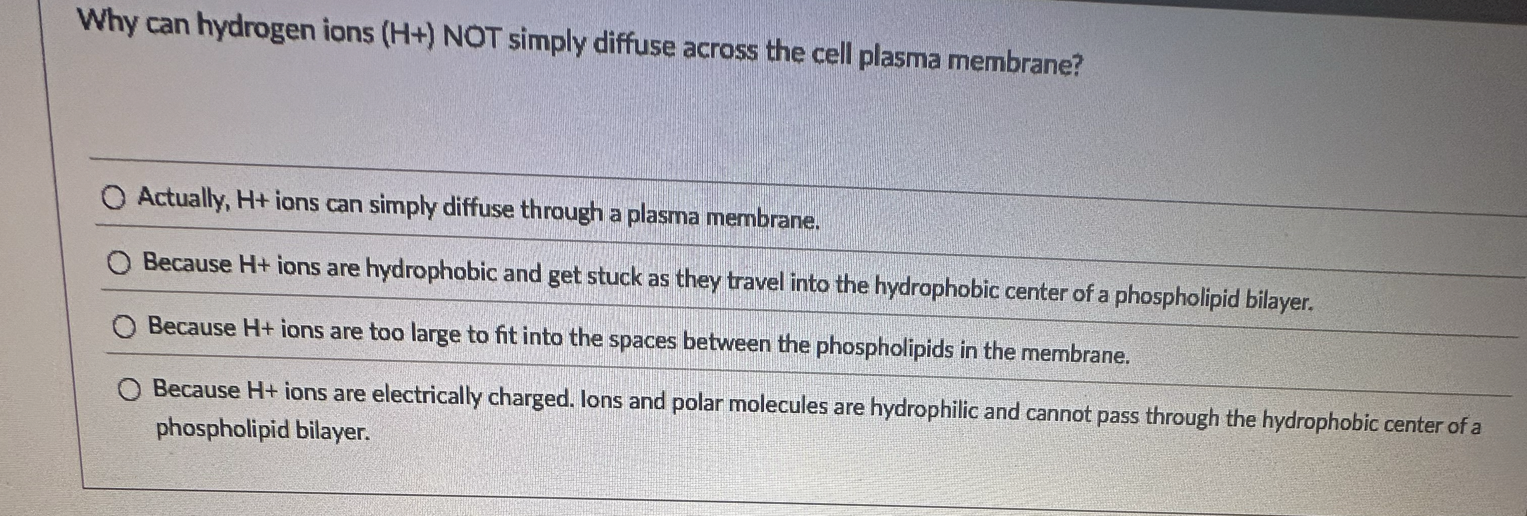 Solved Why can hydrogen ions (H+) ﻿NOT simply diffuse across | Chegg.com