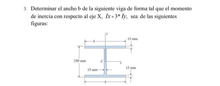 3. Determinar el ancho b de la siguiente viga de forma tal que el momento de inercia con respecto al eje X, IX = 3* Iy, sea d