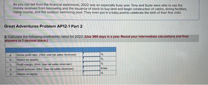 Solved Required information Great Adventures Problem AP12-1 | Chegg.com