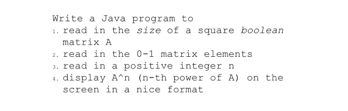 Solved Write a Java program to 1. read in the size of a | Chegg.com