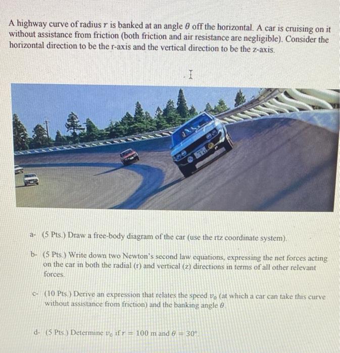 Solved A highway curve of radius r is banked at an angle off | Chegg.com
