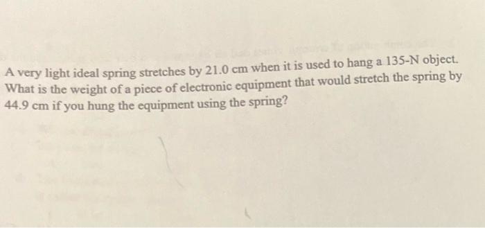 Solved A very light ideal spring stretches by 21.0 cm when | Chegg.com