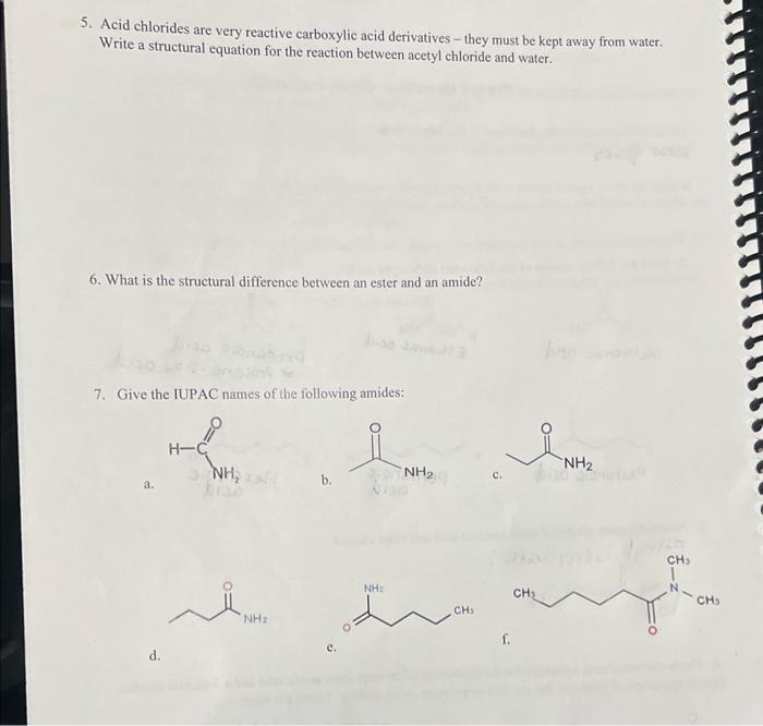 Solved 5. Acid chlorides are very reactive carboxylic acid | Chegg.com