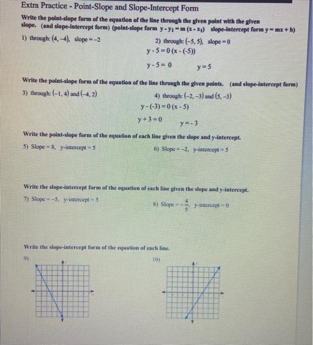 4 3 Practice Writing Equations In Point Slope Form