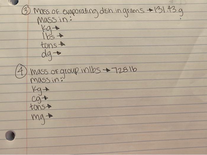 Solved © mass of evaporating dish in grams to 131.439 mass