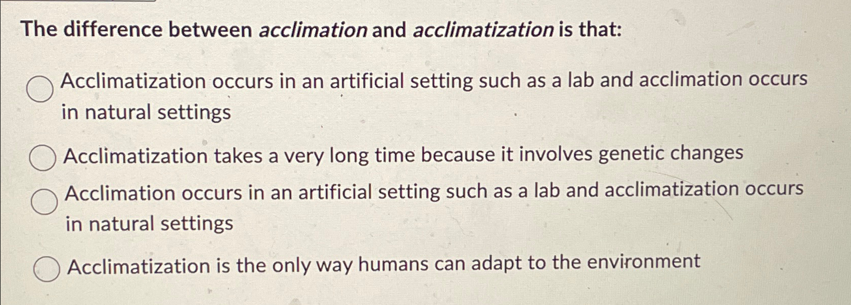 Solved The difference between acclimation and