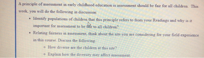 A principle of assessment in early childhood | Chegg.com
