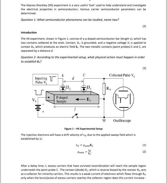 The Haynes-Shockley (HS) experiment is a very useful | Chegg.com