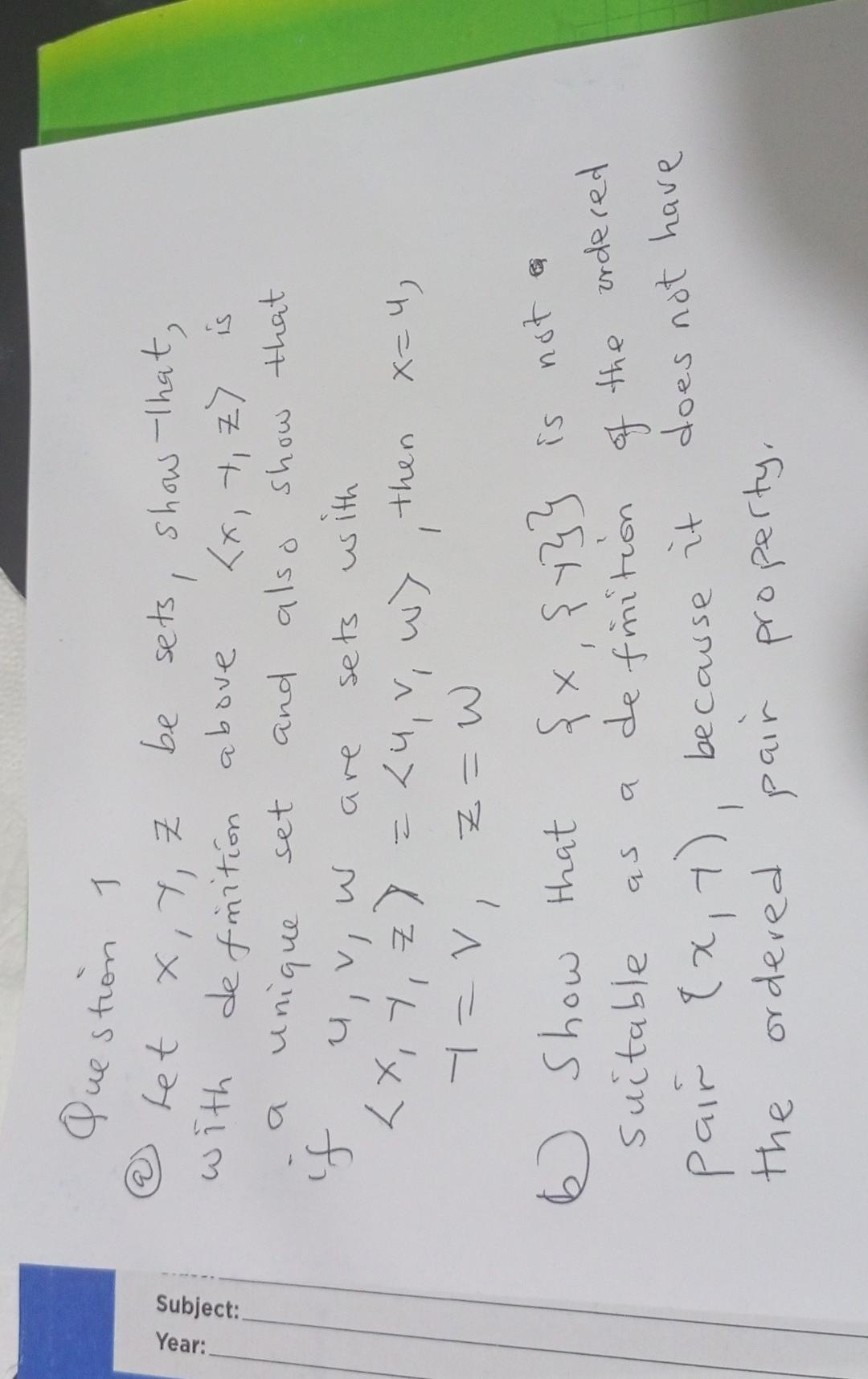 Question 1 A Let Xyz Be Sets Show That With 8106