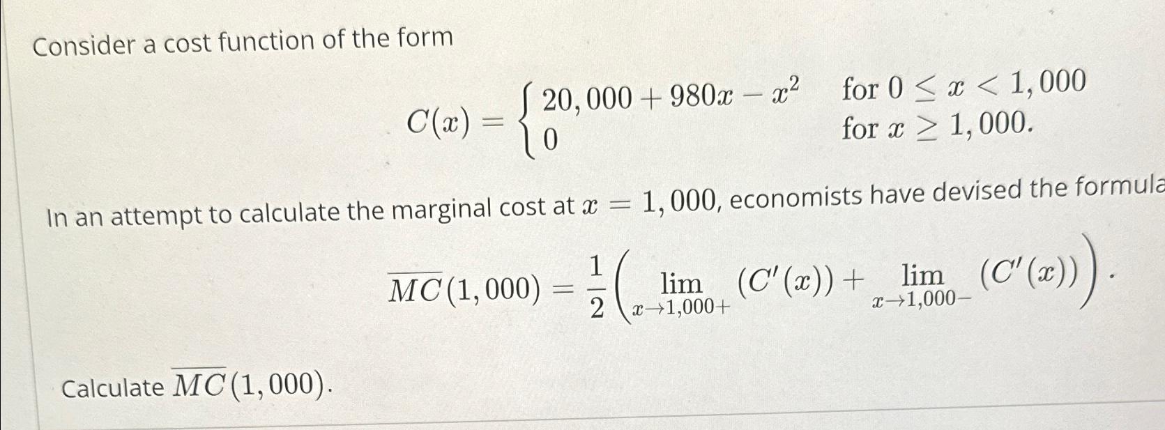 Solved Consider a cost function of the | Chegg.com