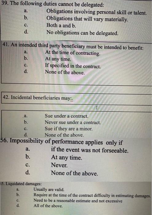 Solved A. 39. The Following Duties Cannot Be Delegated: | Chegg.com