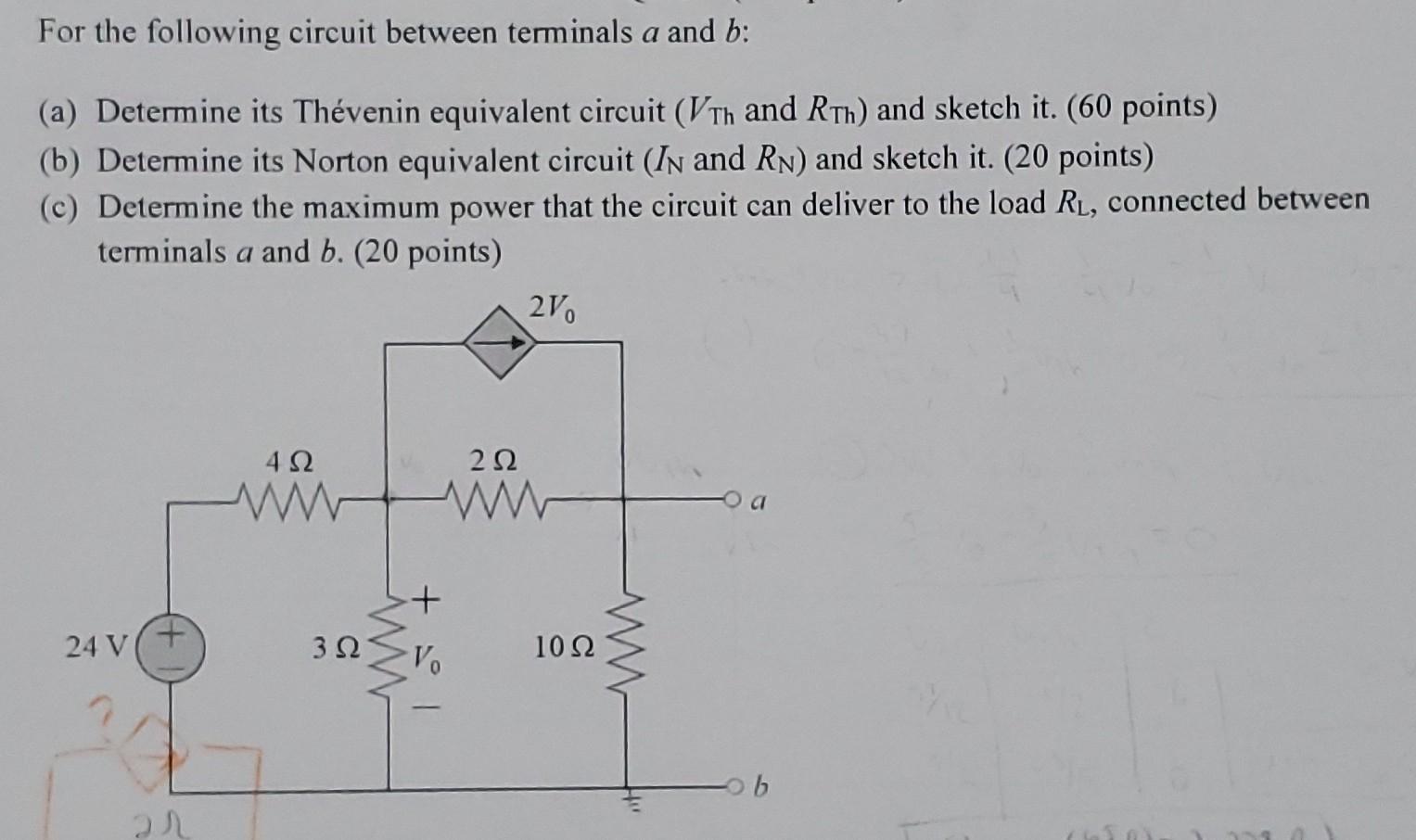 Solved For the following circuit between terminals a and b: | Chegg.com