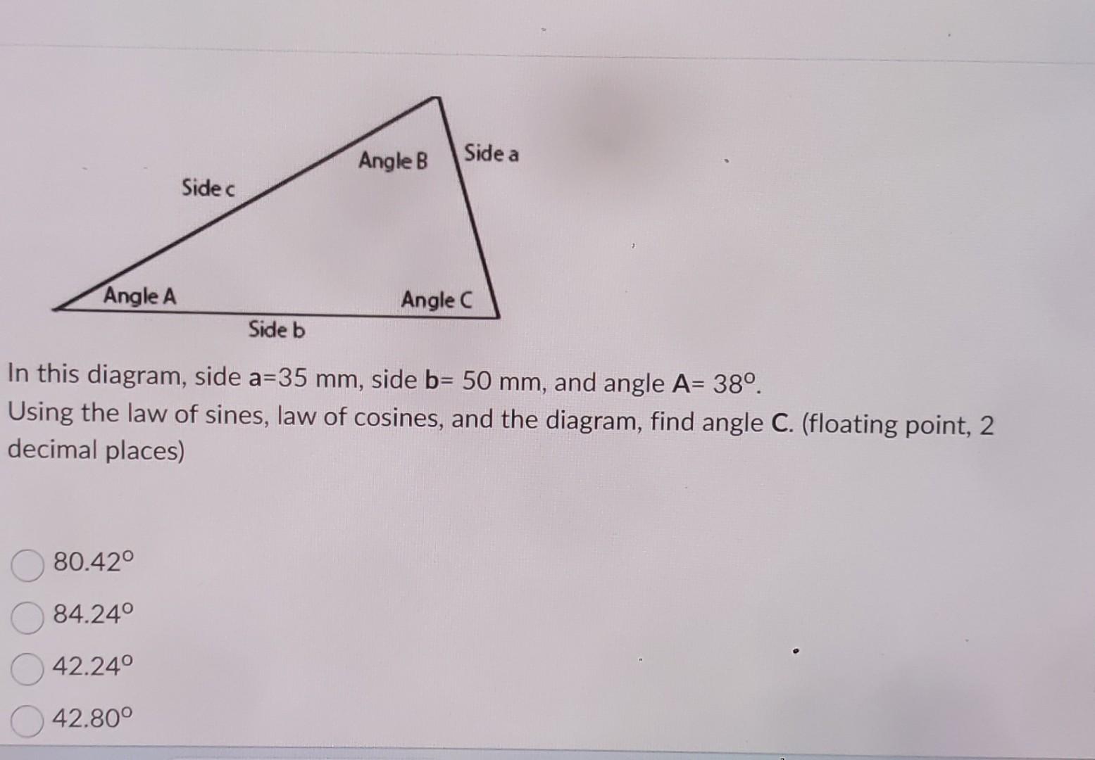 Solved In this diagram, side a=35 mm, side b=50 mm, and | Chegg.com