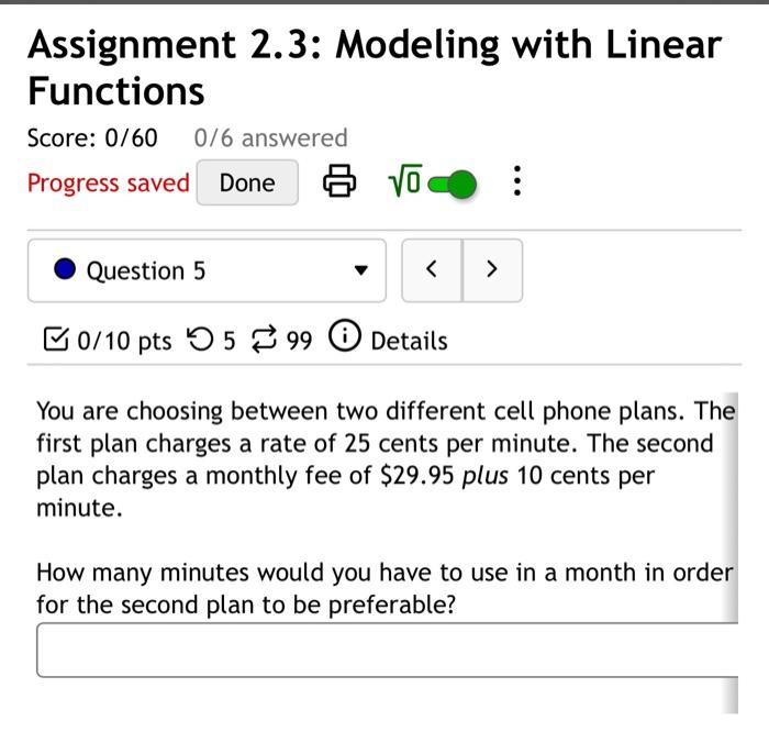 Solved Assignment 2.3: Modeling with Linear Functions Score: | Chegg.com