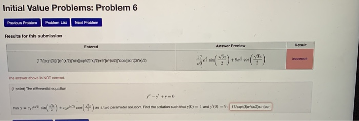 Solved Initial Value Problems: Problem 6 Previous Problem | Chegg.com