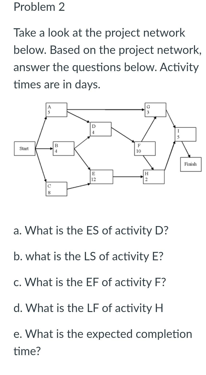 Solved Problem 2 Take a look at the project network below. | Chegg.com
