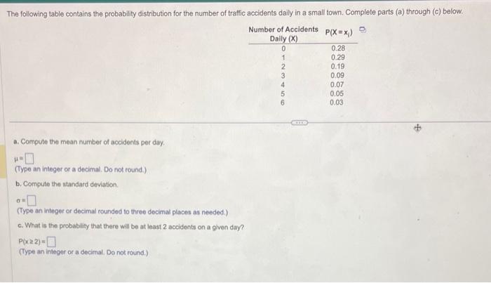 Solved a. Compute the mean number of accidents per day. μen | Chegg.com