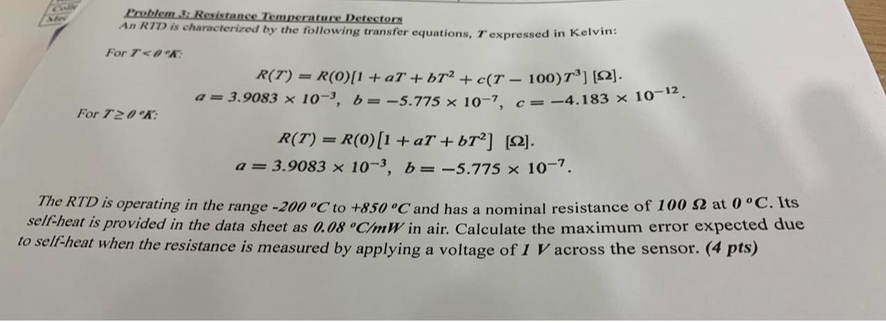 Solved Problem 3i Resistance Temperature DetectorsAnRTD is | Chegg.com