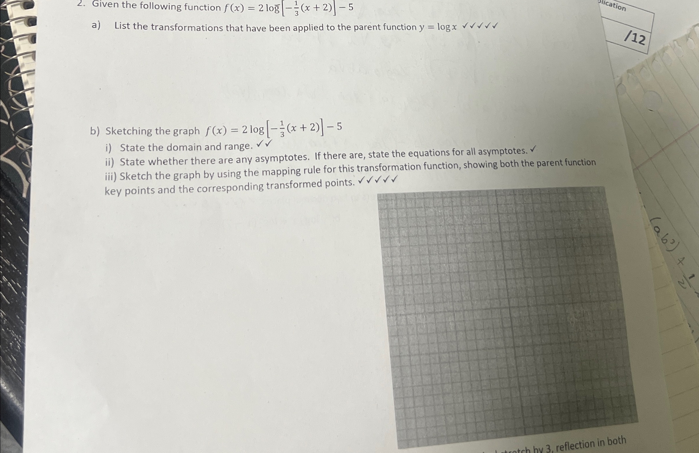 Solved Given the following function f(x)=2log[-13(x+2)]-5a) | Chegg.com
