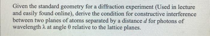 Solved Given the standard geometry for a diffraction | Chegg.com