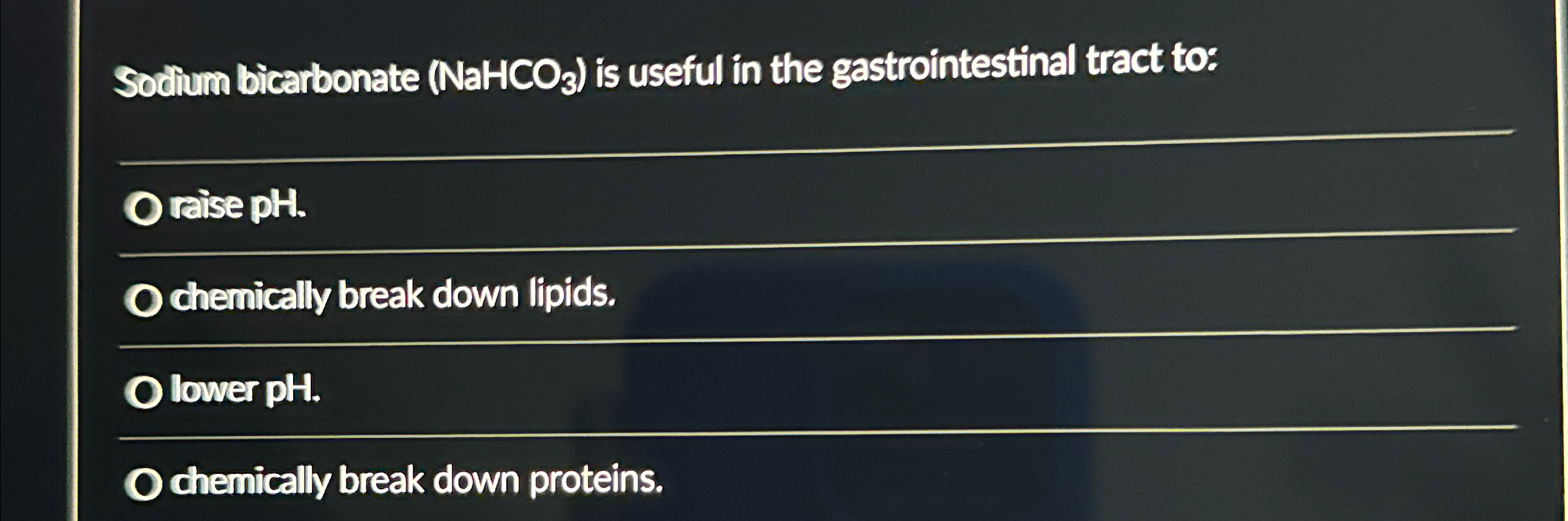 Solved Sodium bicarbonate (NaHCO3) ﻿is useful in the Chegg com