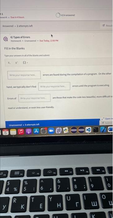 Solved 5) Types of Errors Homework + Unanwered a Due Today, | Chegg.com