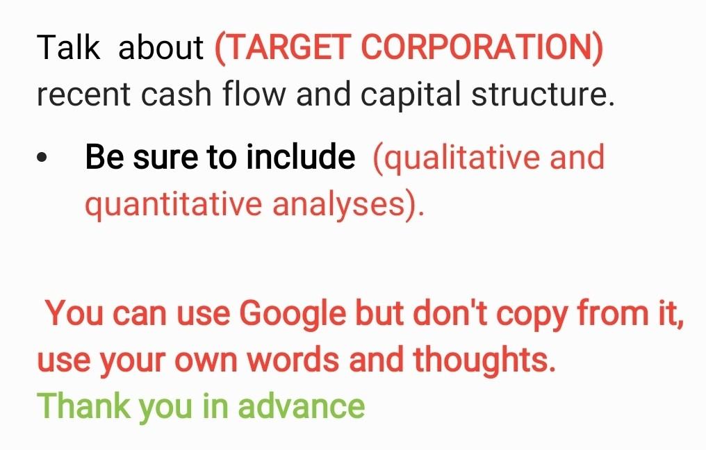 Solved Talk about (TARGET CORPORATION) recent cash flow and | Chegg.com