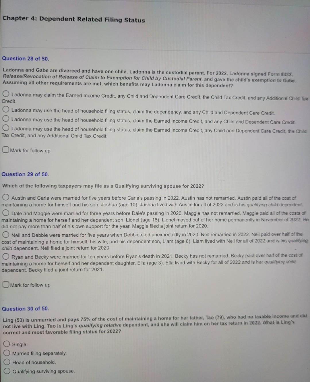 Solved Chapter 4: Dependent Related Filing Status Question | Chegg.com